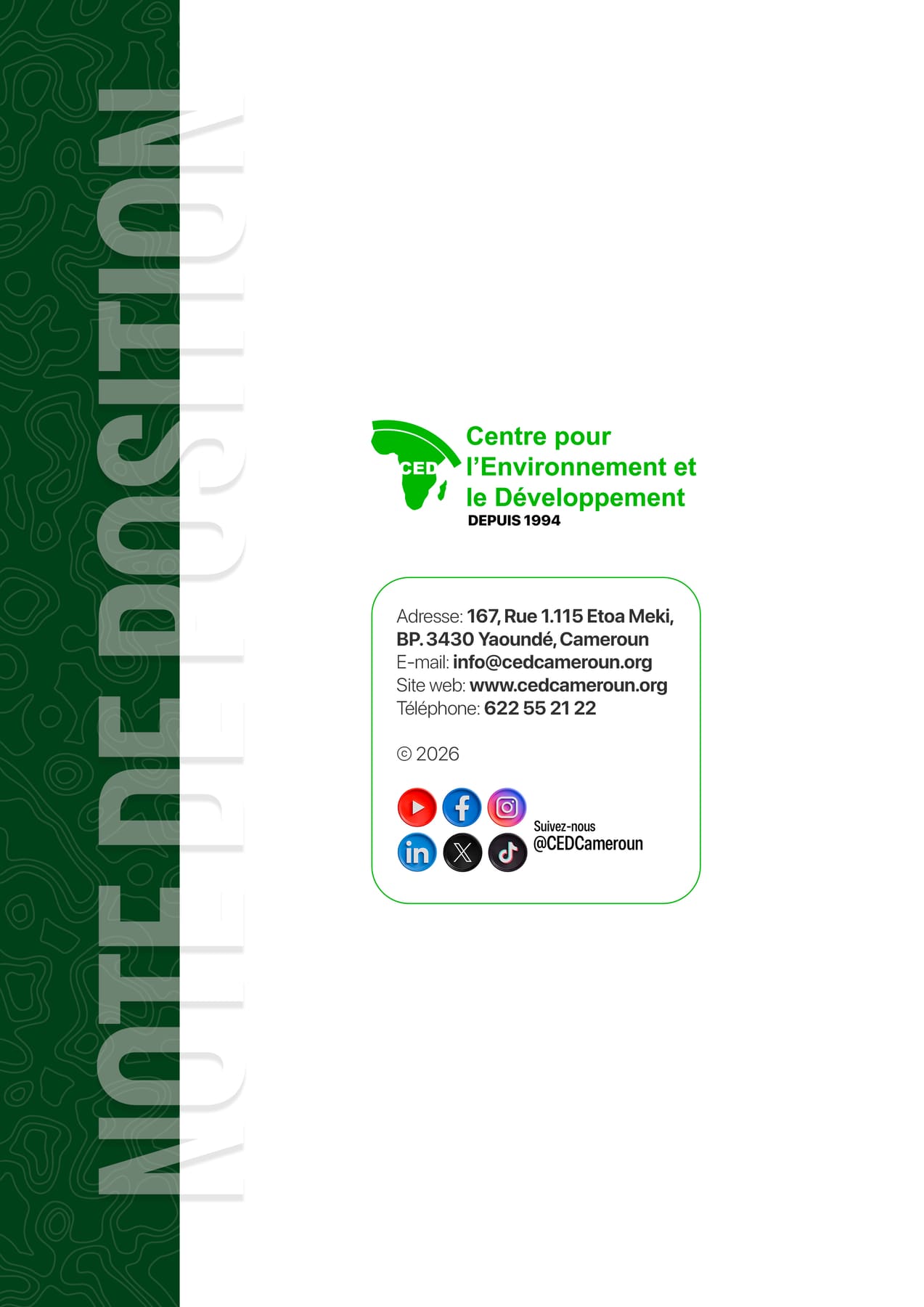 Quatrième de couverture Note de position