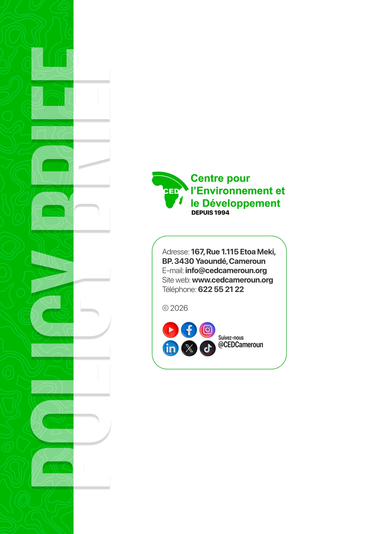 Quatrième de couverture Policy brief