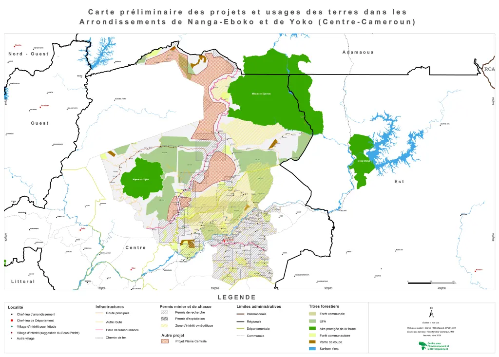 Carte préliminaire des projets et usages des terres dans les arrondissements de Nanga-Eboko et de Yoko