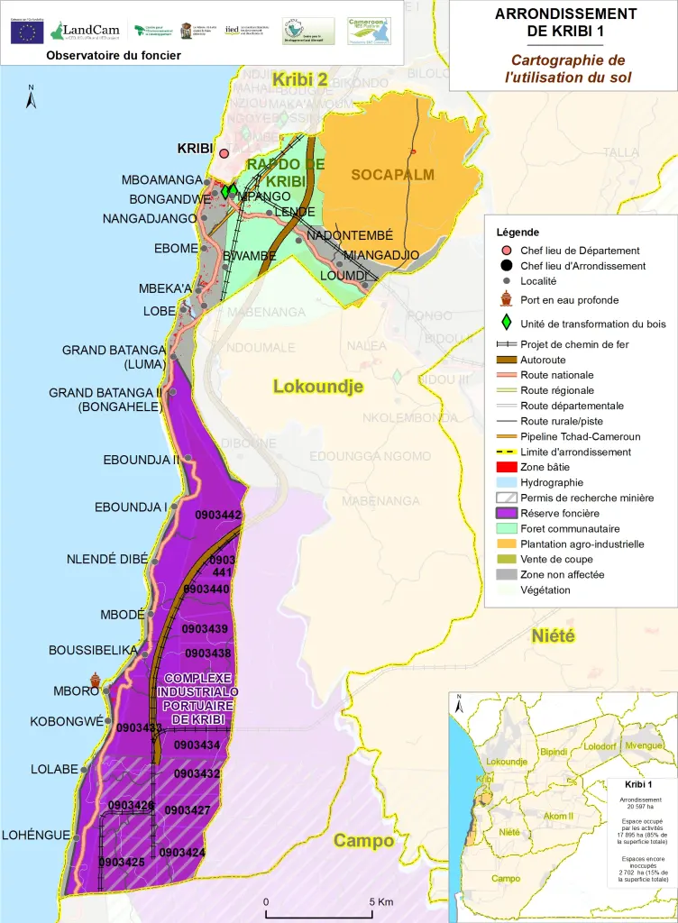 Cartographie de l'utilisation du sol dans l'arrondissement de Kribi 1er