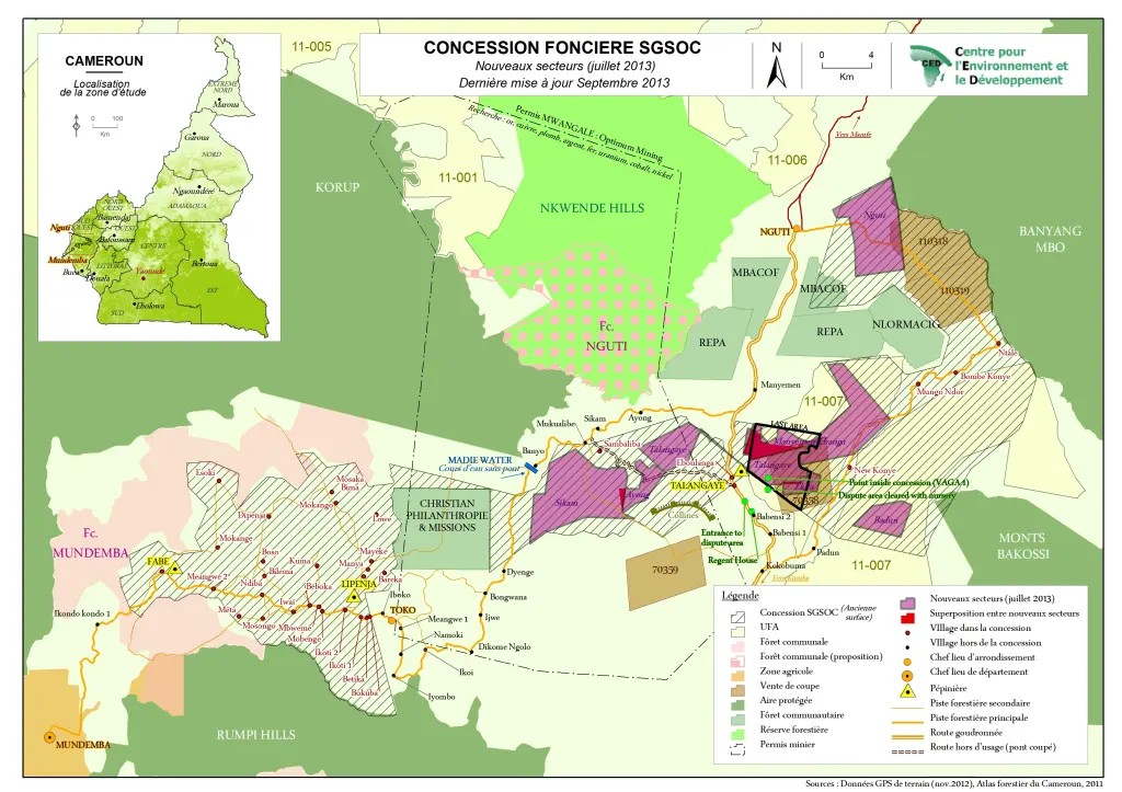 Concession foncière SGSOC : nouveaux secteurs (juillet 2013)
