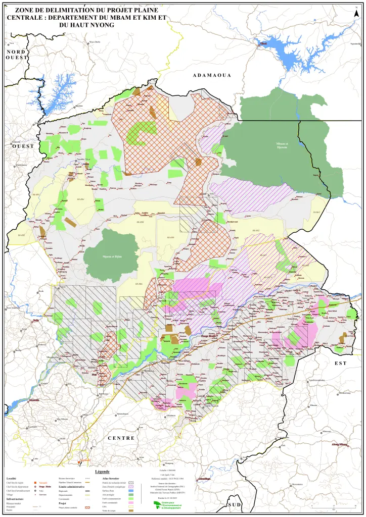 Zone de délimitation du projet Plaine Centrale dans le Mbam-et-Kim et la Haute-Sanaga