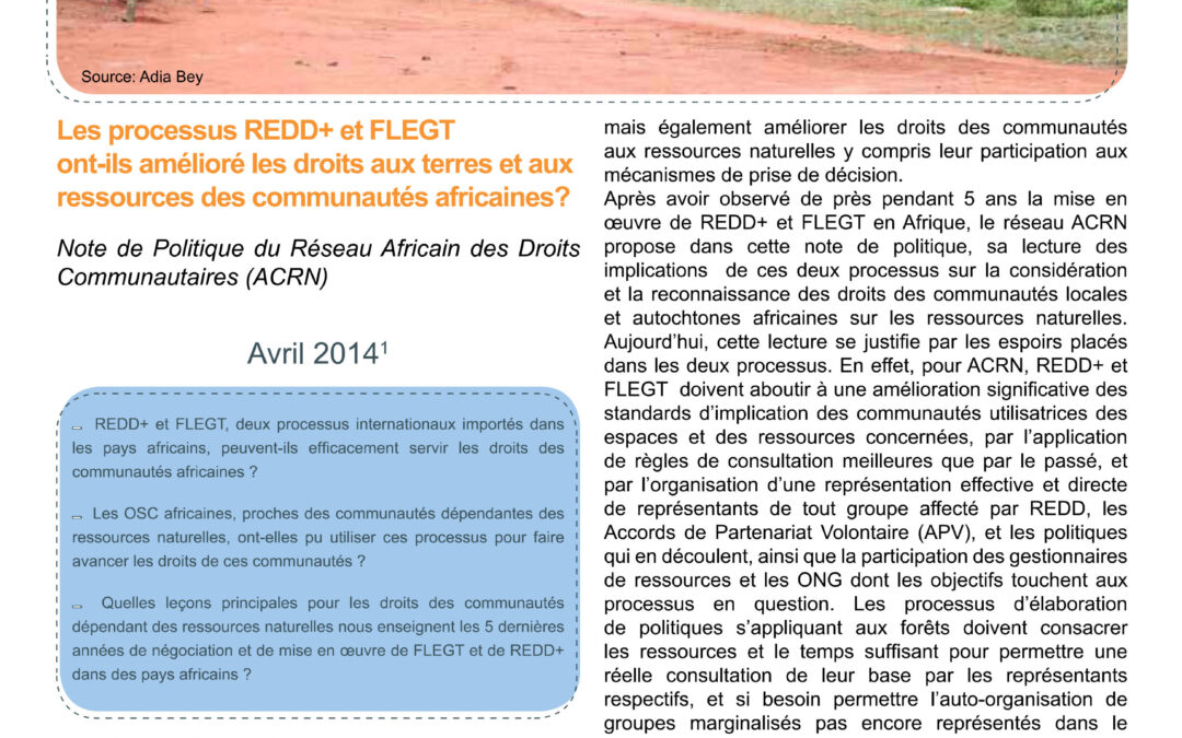 Les processus REDD+ et FLEGTont-ils amélioré les droits aux terres et auxressources des communautés africaines?