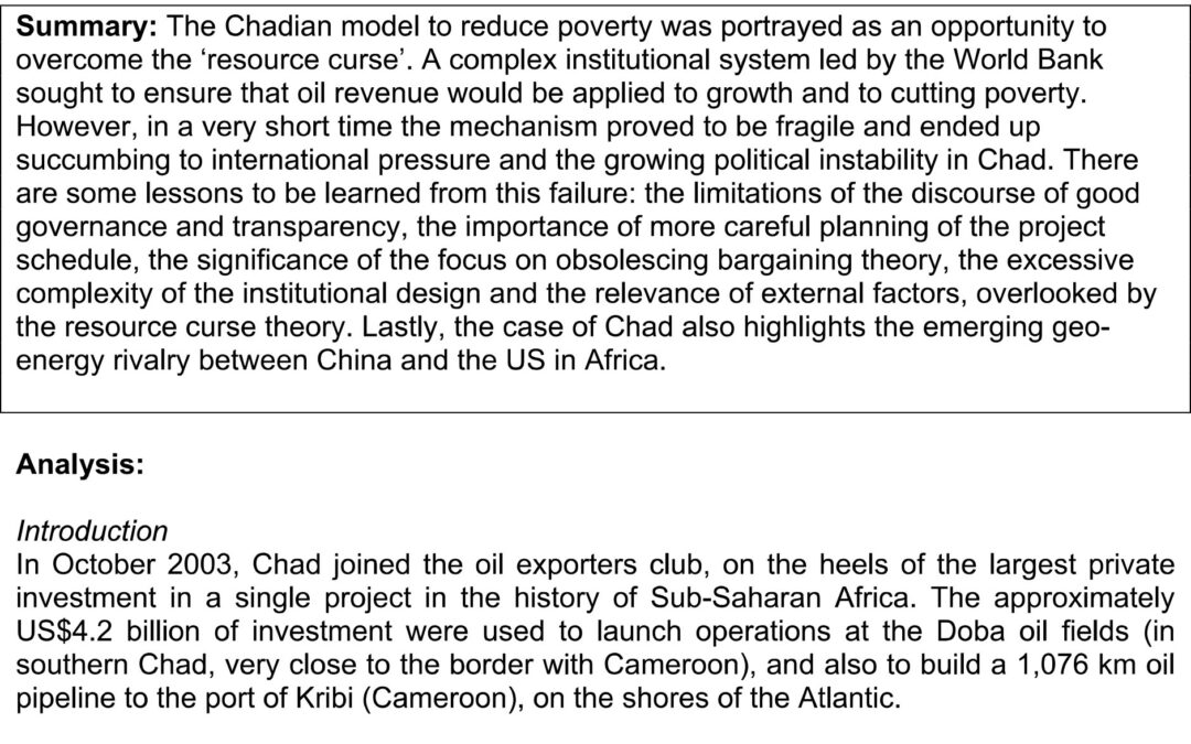 Lessons from the Failure of Chad’s Oil RevenueManagement Model (ARI)