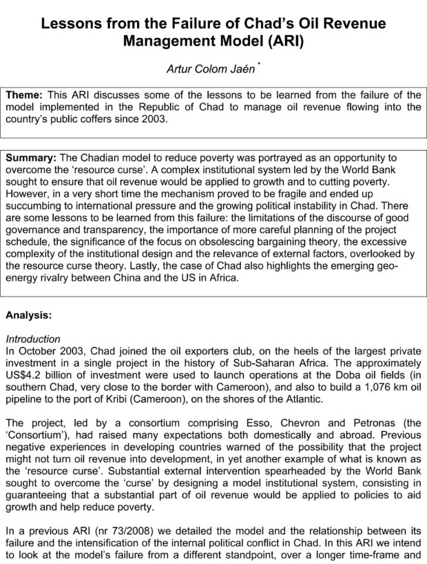 Lessons from the Failure of Chad’s Oil RevenueManagement Model (ARI)