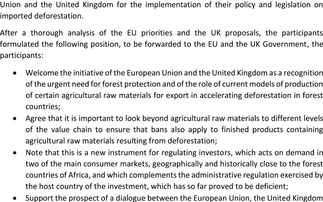 Position of the Platform on Forests and Communities on the proposals of the European Union and the United Kingdom on imported deforestation policy