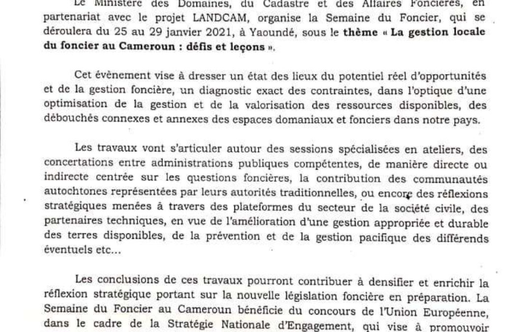 la semaine du foncier au Cameroun