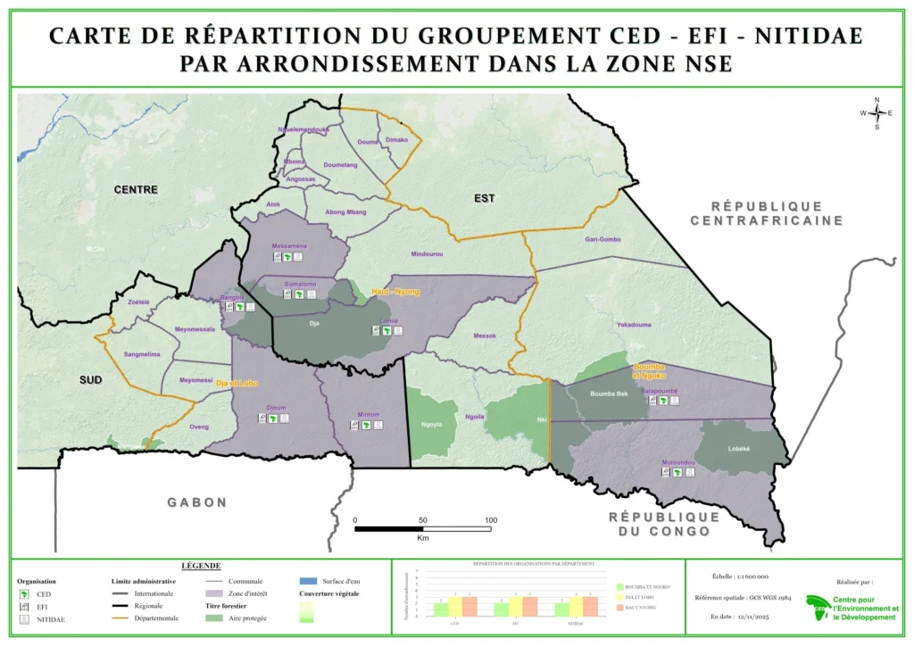 Carte de répartition du groupement CED EFI NITIDAE dans la zone NSE