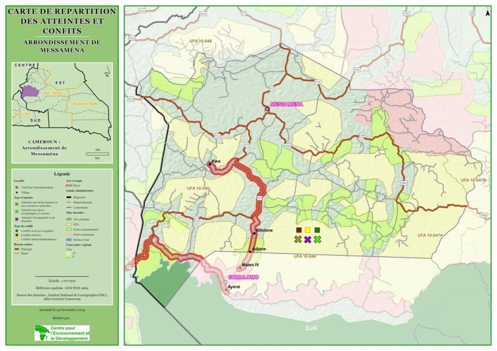 Carte des Conflits et Atteintes par arrondissement A3 Messaména