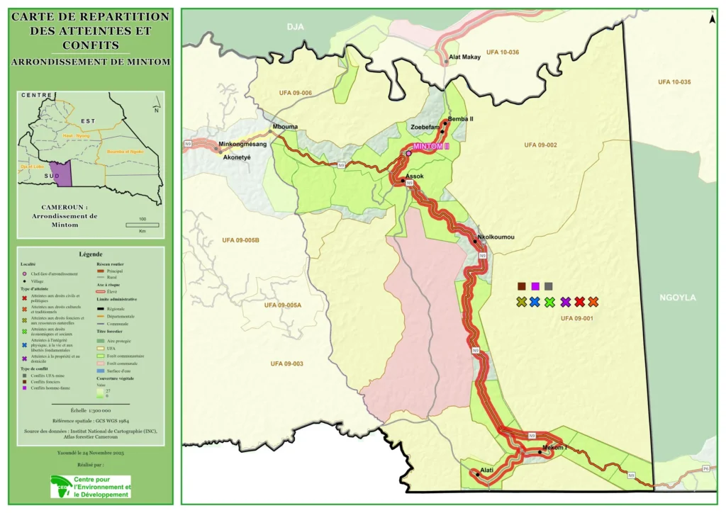 Carte des Conflits et Atteintes par arrondissement A3 Mintom