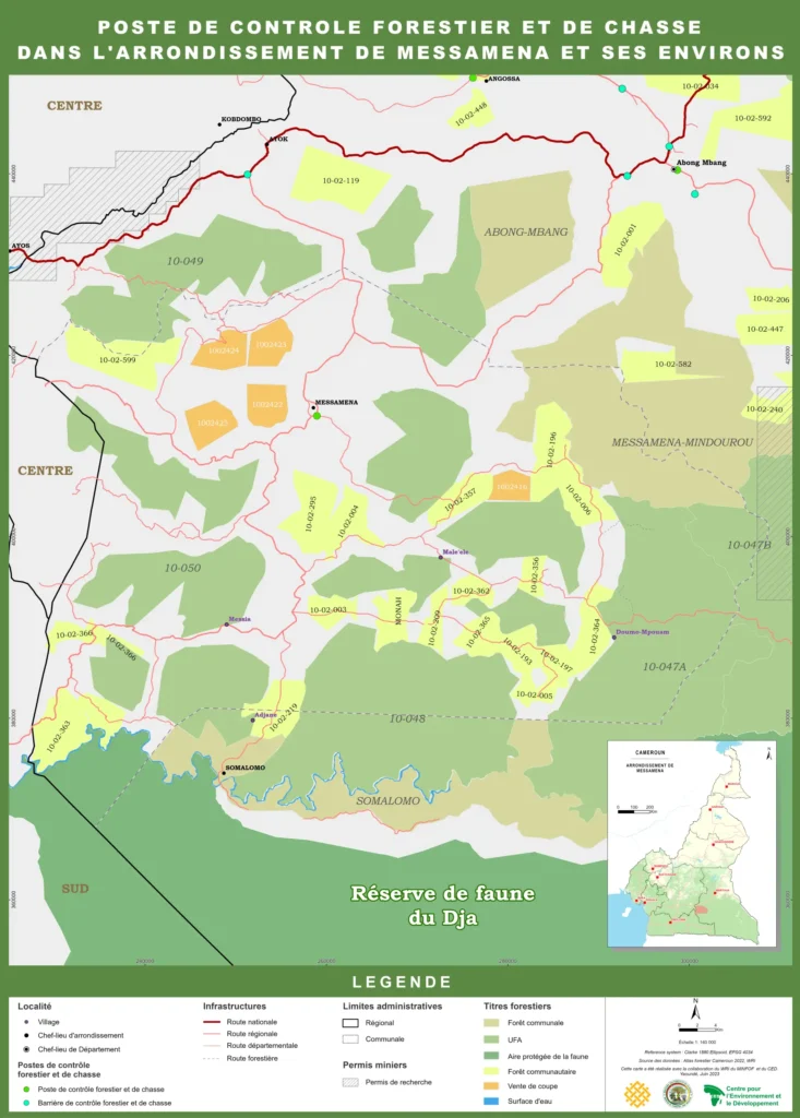 Carte des postes de contrôle forestier et de chasse dans Messamena