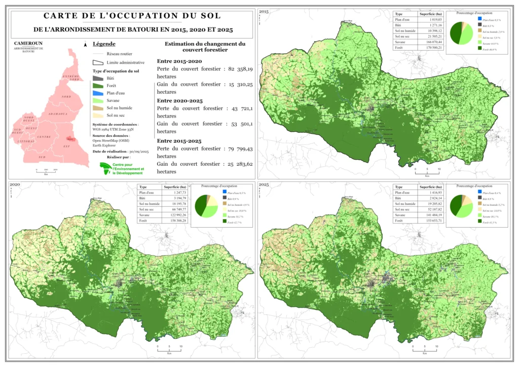 Carte de l’occupation du sol Batouri 2015 2020 2025