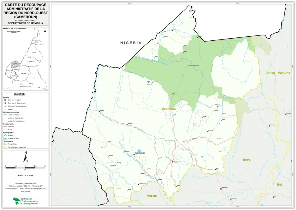 Carte des départements du Nord-Ouest Menchum
